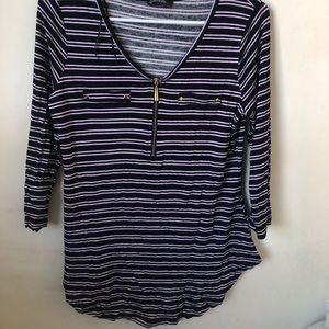 George Purple, White & Black Striped Shirt Medium
